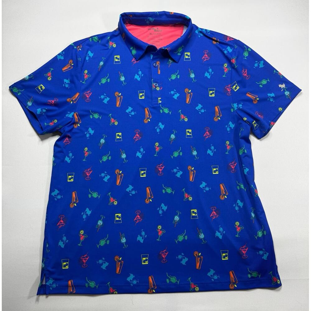 Birdie Bound Men's Short Sleeve Blue Cocktail Print Golf Polo Shirt - Size XL